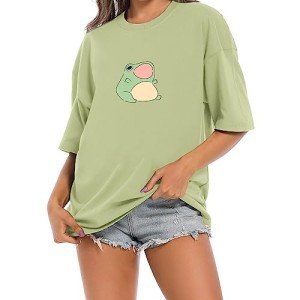 KEEVICI Cute Mushroom Frog T Shirts for Women Kawaii Graphic Tee Aesthetic Cottagecore Clothes Cotton Summer Short Sleeve Top (Green 1,S,Small)