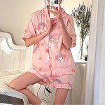Oxsioeih Kawaii Pajamas For Women Two-Piece Set Cute Cartoon Girls Pajamas Casual Short Sleeve Sleepwear Home Clothes for Summer