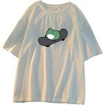 Skateboard Frog Summer Women Short Sleeve T-Shirt Cartoon Printing Pattern Kawaii Korean Tops (white,M,)