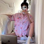 Oxsioeih Kawaii Pajamas For Women Two-Piece Set Cute Cartoon Girls Pajamas Casual Short Sleeve Sleepwear Home Clothes for Summer