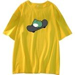 Skateboard Frog Summer Women Short Sleeve T-Shirt Cartoon Printing Pattern Kawaii Korean Tops (white,M,)