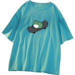 Skateboard Frog Summer Women Short Sleeve T-Shirt Cartoon Printing Pattern Kawaii Korean Tops (white,M,)