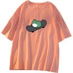 Skateboard Frog Summer Women Short Sleeve T-Shirt Cartoon Printing Pattern Kawaii Korean Tops (white,M,)