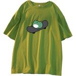 Skateboard Frog Summer Women Short Sleeve T-Shirt Cartoon Printing Pattern Kawaii Korean Tops (white,M,)