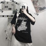 Women's Goth T-Shirt Summer Graphic Harajuku Gothic Creepy Cat Print Novelty Short Sleeve Top Black