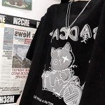 Women's Goth T-Shirt Summer Graphic Harajuku Gothic Creepy Cat Print Novelty Short Sleeve Top Black
