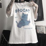 Women's Goth T-Shirt Summer Graphic Harajuku Gothic Creepy Cat Print Novelty Short Sleeve Top Black