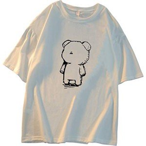 Women T Shirt Cute Bear Printed Kawaii Tops Summer Clothes Harajuku Graphic T Shirts (White,XXL,)