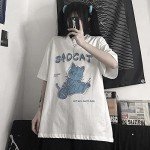 Women's Goth T-Shirt Summer Graphic Harajuku Gothic Creepy Cat Print Novelty Short Sleeve Top Black