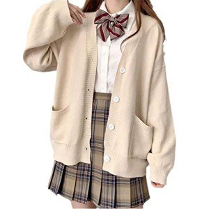 TXYJJP Womens Japanese Cute Kawaii Knitted Cardigan Sweater Cosplay Long Sleeve Button Down JK School Uniform Jacket