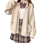 TXYJJP Womens Japanese Cute Kawaii Knitted Cardigan Sweater Cosplay Long Sleeve Button Down JK School Uniform Jacket