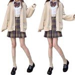 TXYJJP Womens Japanese Cute Kawaii Knitted Cardigan Sweater Cosplay Long Sleeve Button Down JK School Uniform Jacket