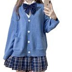 TXYJJP Womens Japanese Cute Kawaii Knitted Cardigan Sweater Cosplay Long Sleeve Button Down JK School Uniform Jacket