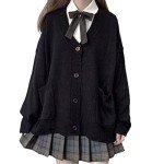 TXYJJP Womens Japanese Cute Kawaii Knitted Cardigan Sweater Cosplay Long Sleeve Button Down JK School Uniform Jacket