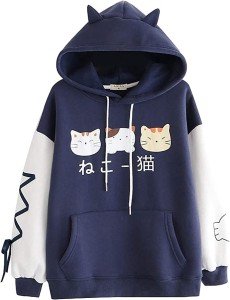 DORTUMA Cute Hoodies for Teen Girls Kawaii Hoodie 12-14 Trendy Aesthetic Hoodies Japanese Clothes Cat Sweatshirt Tops