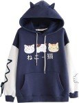 DORTUMA Cute Hoodies for Teen Girls Kawaii Hoodie 12-14 Trendy Aesthetic Hoodies Japanese Clothes Cat Sweatshirt Tops