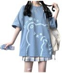 Tyadorw Womens Kawaii Shirt Aesthetic Shirts Harajuku Japanese Streetwear Kawaii Bear Graphic Tees Kawaii Oversized T Shirts (Blue,XL)