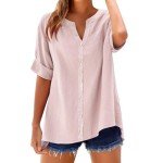 Influencers Picks Womens Clothes Button-Down Hide Belly Kawaii Party Teacher Tops Vneck Trendy Daisy Peasant Shirts Soft Comfy Pub Blouses Bohemian Formal Boutique Country Tunics,Pink,Large