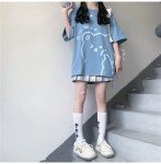 Tyadorw Womens Kawaii Shirt Aesthetic Shirts Harajuku Japanese Streetwear Kawaii Bear Graphic Tees Kawaii Oversized T Shirts (Blue,XL)