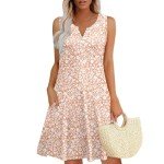 DNKZWUPUP Dresses for Women Casual Summer Boho Floral Beach Tank Dress Plus Size Loose V Neck Sleeveless Sundresses Swimsuit Coverup with Pockets Beach Vacation Outfits Clothes for Women 27A-Pink L