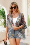 Plus Size Kimono Cardigan for Women Summer Floral Tops Loose Beach Cover Ups Oversized Shirts (DarkGrey, 4XL)