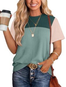 WIHOLL Summer Outfits for Women 2025 Vacation Spring Short Sleeve Shirts Ladies Tops and Blouses Plus Size Date Night Cute Green XL