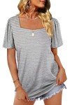 WIHOLL Plus Size Tops for Women Short Sleeve Stripes Summer Tshirts Fashion Grey XXL