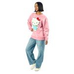 Hello Kitty Big Face Plush Character Women's Pink Crew Neck Long Sleeve Oversized Fleece Sweatshirt-Medium