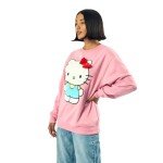 Hello Kitty Big Face Plush Character Women's Pink Crew Neck Long Sleeve Oversized Fleece Sweatshirt-Medium