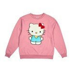 Hello Kitty Big Face Plush Character Women's Pink Crew Neck Long Sleeve Oversized Fleece Sweatshirt-Medium