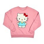 Hello Kitty Big Face Plush Character Women's Pink Crew Neck Long Sleeve Oversized Fleece Sweatshirt-Medium