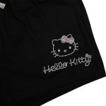 Hello Kitty Rhinestone Face Outline Art Women's Black Sweat Shorts Small