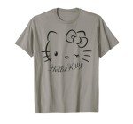 SANRIO Hello Kitty Winking Tee T-Shirt, Women's Casual Classic Cartoon Letter Print T-Shirt, Grey, Small