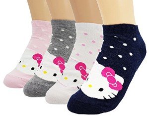 JJMax Women's Hello Kitty Cotton Ankle Socks Set, Cotton Blend Set, One Size,4 Pack