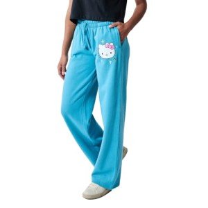 Bioworld Hello Kitty Stars Women's Blue Straight Leg Sweatpant Joggers-Large