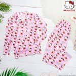 Hello Kitty Pajamas for Women Teens Long PJs Comfy Kawaii Button Down Lounge Set (Pink, M)