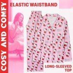 Hello Kitty Pajamas for Women Teens Long PJs Comfy Kawaii Button Down Lounge Set (Pink, M)