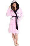 Hello Kitty Women Robe, Fleece Dressing Gown with Hood, Pockets – Gifts for Her (Pink/Black, M)