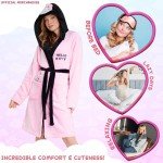 Hello Kitty Women Robe, Fleece Dressing Gown with Hood, Pockets – Gifts for Her (Pink/Black, M)
