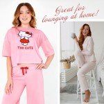 Hello Kitty Pajamas for Women & Teenagers PJs Set with Long Pants Comfy Lounge Set Sleepwear Loungewear Soft Breathable Cute Kawaii Gifts for Women (Pink, S)