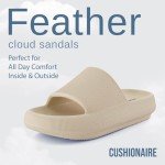 CUSHIONAIRE Feather Slides – Comfortable Cloud Cushion House Slippers for Women, Indoor Outdoor EVA Foam Foot Spa Shower Shoes, Non-Slip Arch Support, KHAKI 8