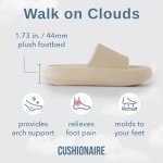CUSHIONAIRE Feather Slides – Comfortable Cloud Cushion House Slippers for Women, Indoor Outdoor EVA Foam Foot Spa Shower Shoes, Non-Slip Arch Support, KHAKI 8