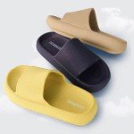 CUSHIONAIRE Feather Slides – Comfortable Cloud Cushion House Slippers for Women, Indoor Outdoor EVA Foam Foot Spa Shower Shoes, Non-Slip Arch Support, KHAKI 8