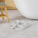 FUNKYMONKEY Women's Comfort Slides Double Buckle Adjustable EVA Flat Sandals (7 M US-Women, White)