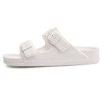 FUNKYMONKEY Women's Comfort Slides Double Buckle Adjustable EVA Flat Sandals (7 M US-Women, White)