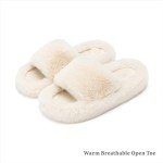 Chantomoo Women's Slippers Memory Foam House Bedroom Slippers for Women Fuzzy Plush Comfy Faux Fur Lined Slide Shoes Anti-Skid Sole Trendy Gift Slippers Beige Size7 8 6.5