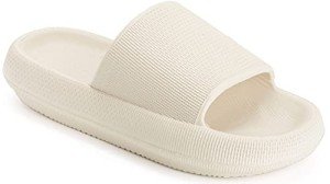 Joomra Cloud Slides For Women Pillow Slippers Foam Cushioned Nude Summer Bathroom Sandals Pool Beach Ladies House Non Slip Thick Sole Female Sandles Beige 37-38