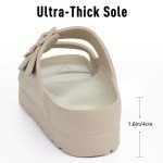 Goosecret Women's Platform Sandals with Arch Support Chunky Lightweight Foam Slip on Slides Comfortable Summer Beach Sandals with Adjustable Buckle Nude, 39(size 8-8.5)