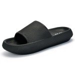 Pillow Slippers for Womens House Slides Sandals Cushioned Thick Sole Cloud Slippers Easy to Clean Quick Dry Shower Shoes Black,6