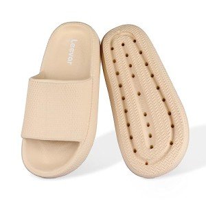 Leevar Khaki Cloud Slippers for Women and Men Massage Shower Bathroom Non-Slip Open Toe Cloud Slide Soft Comfy Thick Sole Cloud Cushion Slide Sandals